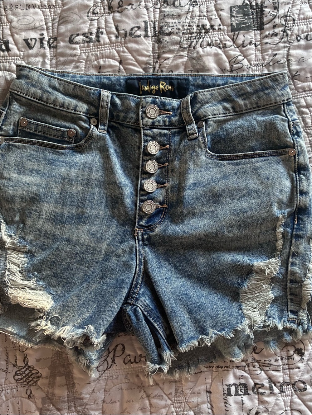 Indigo Rein Distressed Blue Button-Fly Jean Shorts